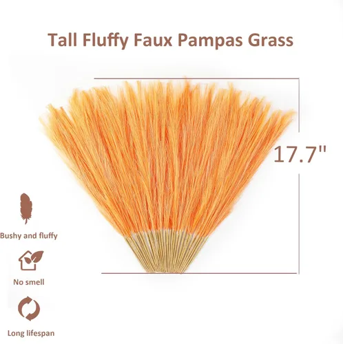 Miniatura 2 de Decoración de hierba de pampa naranja otoñal, 30 piezas de 17 pulgadas de hierba de pampa sintética, arreglo floral de hierba de pompas y relleno