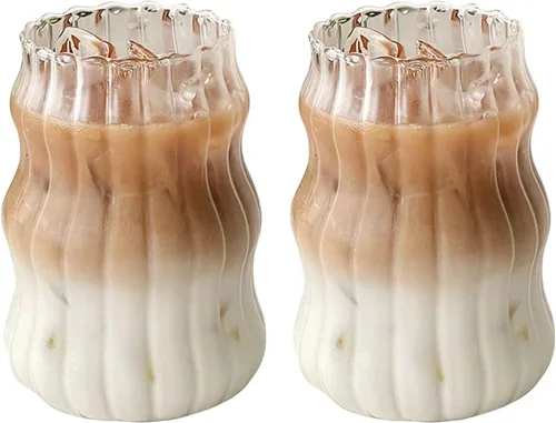 Miniatura 12 de Charque 2 vasos acanalados para beber vasos vintage para whisky, cóctel, jugo, cerveza, vino, té, licuado de soda, tazas de café helado