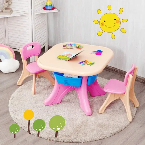 Miniatura 2 de Honey Joy Juego de mesa y silla para niños, mesa de actividades de plástico para niños y 2 sillas con contenedores de almacenamiento, juego de Rosa