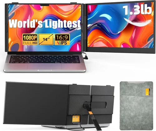 Miniatura 11 de Extensor de pantalla dual para laptop de 14 pulgadas, monitor portátil ultrafino, FHD 1080P USB-C/HDMI Plug & Play, pantalla de viaje ligera