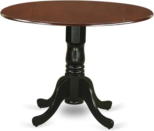 Miniatura 24 de East West Furniture DLT-BLK-T mesa de comedor redonda - con tapa redonda y 2 hojas desplegables y pata de pedestal, 42x29.5 pulgadas, acabado negro