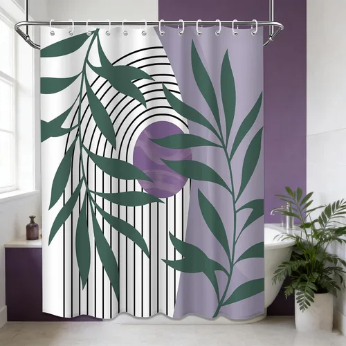 Miniatura 72 de Cortina de ducha bohemia en negro y gris, cortinas de ducha modernas de mediados de siglo negro y gris para baño, juego de tela impermeable