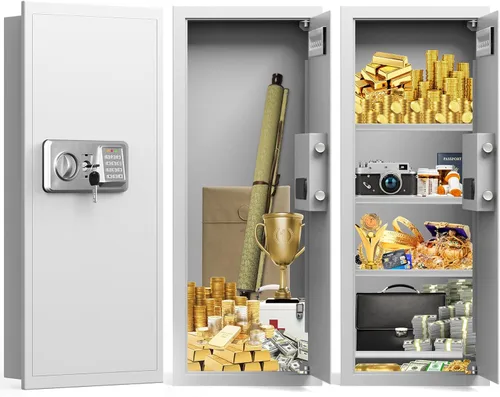 Miniatura 10 de Cajas fuertes de pared de 17.72 pulgadas de alto entre los pernos con compartimento inferior oculto, caja fuerte oculta resistente con cerradura