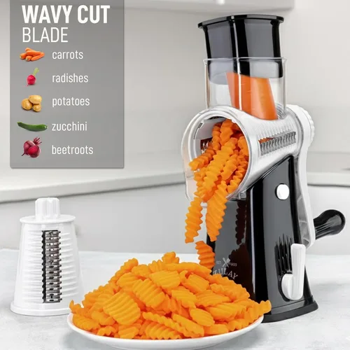 Miniatura 4 de Zulay Kitchen Rallador rotativo de queso de 5 cuchillas, rallador de queso manual de manivela con succión reforzada y 5 tambores intercambiables