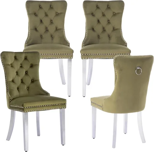 Miniatura 114 de LKTART Juego de 2 sillas de comedor de terciopelo, sillas de comedor copetudas con ribete de anillo de clavo, silla de comedor tapizada con patas