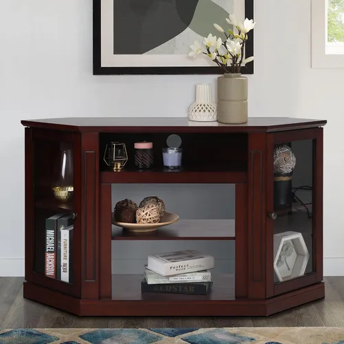 MAISON ARTS Moderno soporte de TV de esquina con centro de entretenimiento de almacenamiento con 2 puertas, mesa de consola multimedia para sala de