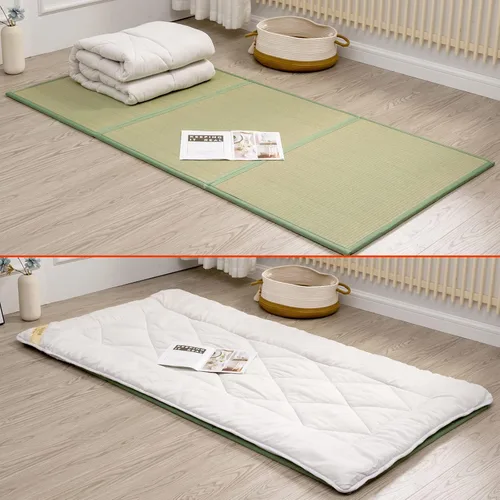 Miniatura 3 de Tapete de tatami (individual de 79 x 39 x 0.5 pulgadas), colchón tradicional japonés de tatami, colchón de tatami de suelo de hierba rush natural