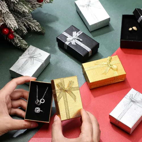 Miniatura 5 de Kenning Juego de 36 cajas de regalo de joyería, cajas de regalo pequeñas a granel con tapas, 2 x 3.1 x 1.1 pulgadas, lazo de cinta para el día
