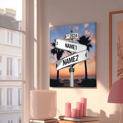 Miniatura 68 de Impresiones en lienzo personalizadas: letrero de calle Crossroads para parejas, arte de pared, nombres y fechas, regalo personalizado, impresión