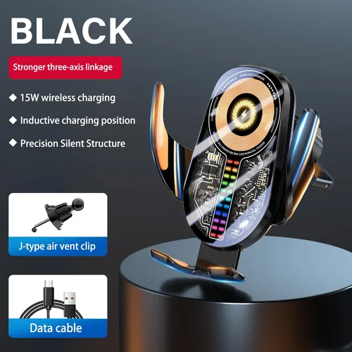 Miniatura 12 de Soporte inalámbrico para teléfono de automóvil de 15 W, sujeción de detección automática de 3 ejes, rotación de 360°, soporte de teléfono de carga