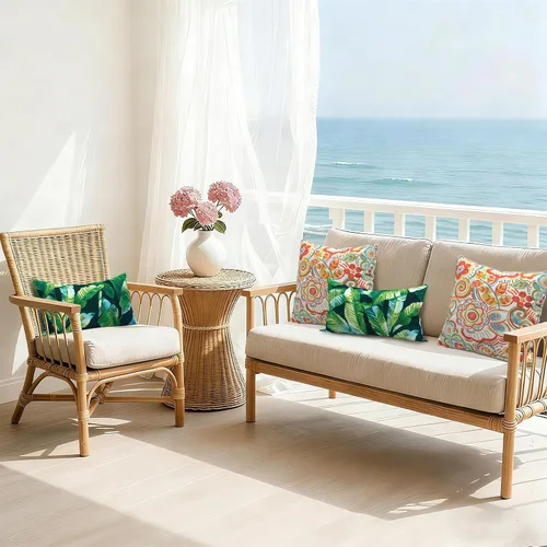 Miniatura 872 de Juego de 2 almohadas para exteriores de 16 x 16 pulgadas, repelentes al agua con interiores, para muebles de patio, hogar, jardín, geometría bohemia