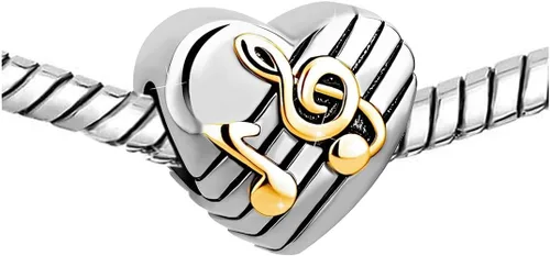 Miniatura 4 de Dijes de cuentas de corazón de amor con notas musicales doradas, compatibles con pulseras Pandora, regalos de joyería de cumpleaños para mujeres