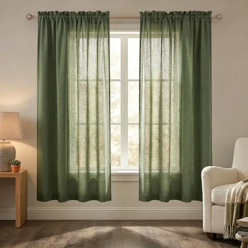 Miniatura 48 de Mrs.Naturall - Cortinas transparentes con bolsillo para barra de 36x63 pulgadas de lino mezclado negro