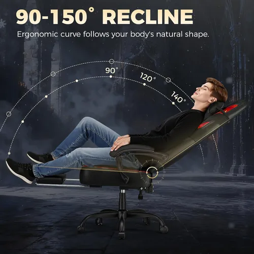 Miniatura 4 de GTPLAYER Silla de juegos grande y alta para adultos, silla de oficina ergonómica con reposapiés, capacidad resistente de 350 libras, respaldo alto