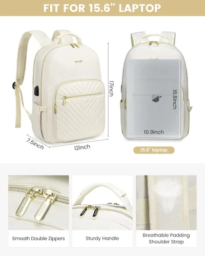 Miniatura 5 de LOVEVOOK Mochila de Viaje para Laptop Bolso para Mujeres Trabajo Negocios Bolsas de Computadora, Beige, 15,6 pulg.