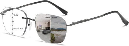 K.LAVER Gafas de lectura sin montura progresivas multifocales fotocromáticas para hombres y mujeres, anti transición de luz azul, lectores
