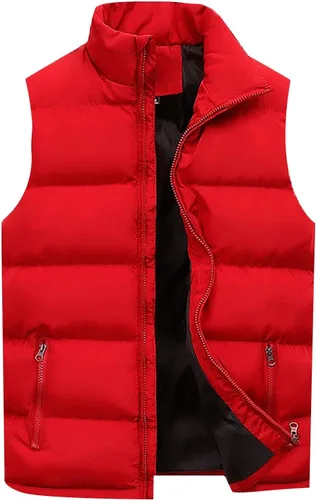 Miniatura 11 de WENKOMG1 Chaleco con capucha con doble cremallera para hombre, abrigo de color sólido, abrigo cálido y grueso, sin mangas, chaqueta suelta