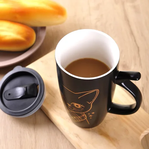 Miniatura 7 de WHJY Taza de café de cerámica grande de 20 onzas con tapa a prueba de salpicaduras, asa en forma de cola de gato, vaso de taza de gato de animales