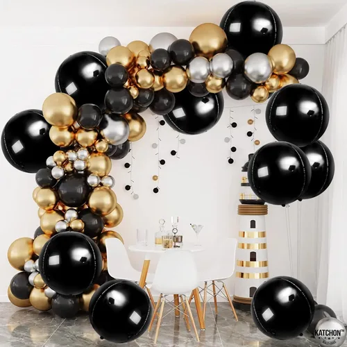 Miniatura 9 de KatchOn, Globos negros enormes – 22 pulgadas, paquete de 12 Globos redondos de aluminio negro 4D para decoraciones de cumpleaños negras