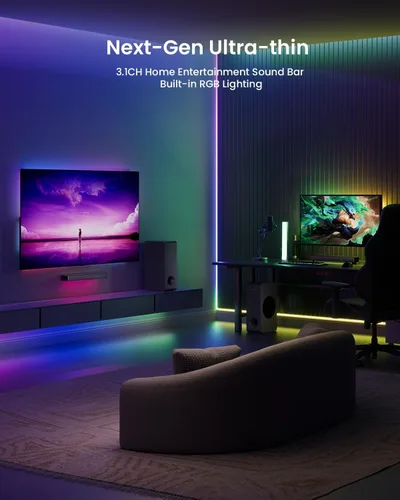 Miniatura 7 de MEREDO Barra de sonido para Smart TV 160W 3.1CH PC Gaming Barra de sonido con subwoofer RGB Iluminación Audio Sincronización Sistema de sonido
