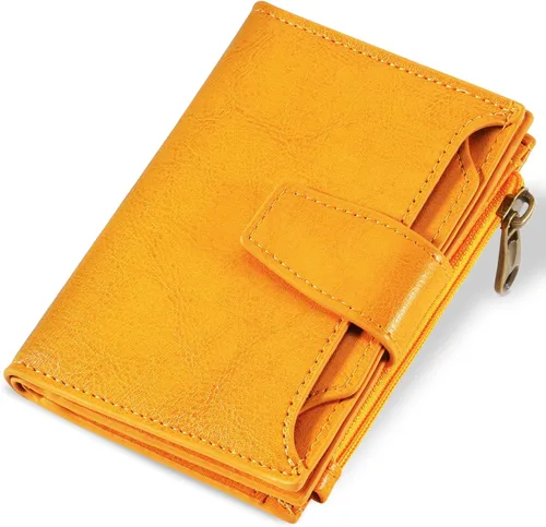 Miniatura 23 de Airkit Cartera para mujer, pequeña cartera de cuero para mujer, plegable, compacta, con bloqueo RFID, tarjetero de crédito, mini bolso de viaje