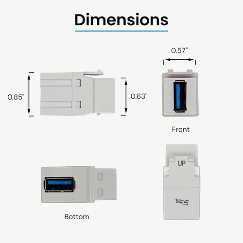 Miniatura 8 de ICC Acoplador modular USB 3.0 de 90 grados en blanco para estilo HD
