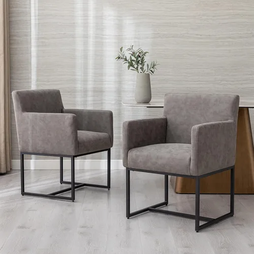 Miniatura 8 de BESTANO Juego de 2 sillas de comedor tapizadas con brazos de piel sintética de mediados de siglo, sillas decorativas modernas con marco de metal