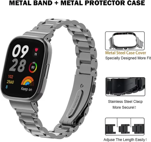 Miniatura 5 de Compatible con Xiaomi Redmi Watch 3 Active Bands, correa de repuesto de metal de acero inoxidable para reloj inteligente Redmi Watch 3 Active