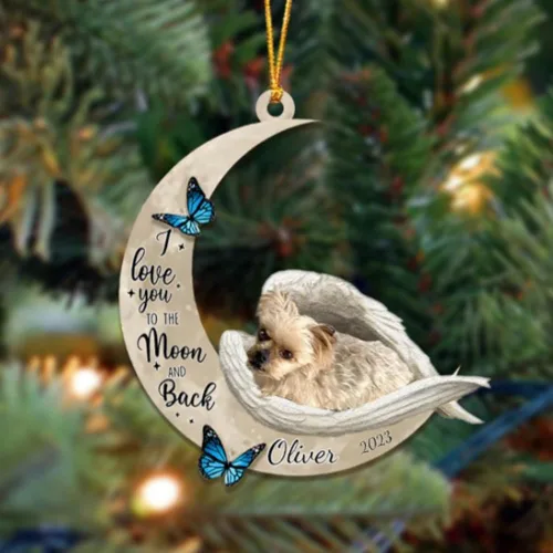 Miniatura 157 de Adorno colgante personalizado de ángel durmiendo en la luna, perro sabueso afgano, nombre personalizado, acrílico impreso en 2D plano – cumpleaños