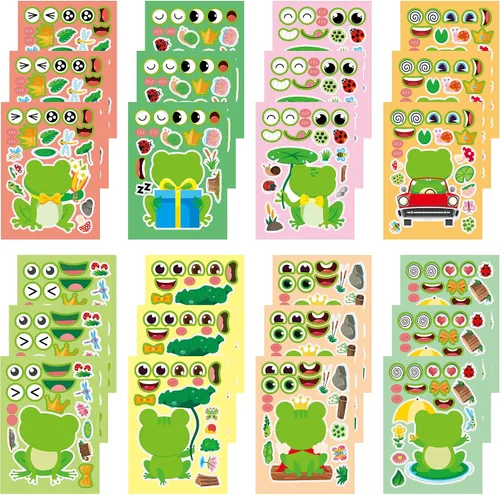 Miniatura 23 de 24 hojas de calcomanías de abeja para hacer una cara, lindos juegos de fiesta de animales, calcomanías para mezclar y combinar, haz tus propias vaca