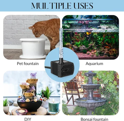 Miniatura 6 de Lounsweer 6 unidades de bomba de fuente pequeña 50gph mini bomba de agua sumergible con tubo de 3.3 pies 3W silenciosa fuente de agua bombas