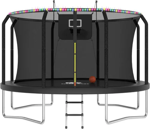 Miniatura 16 de ACWARM HOME Trampoline Outdoor 8FT 10FT 12FT 14FT 15FT 16FT Trampoline with Basketball Hoop and LED Lights, Recreational Trampolines for Kids and
