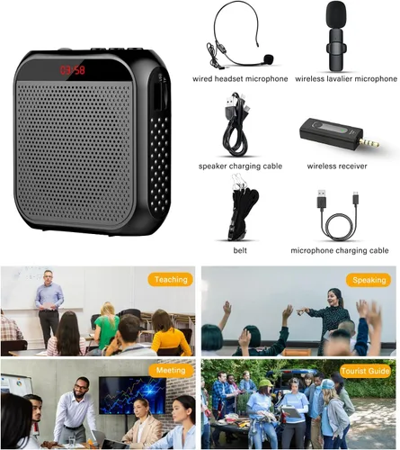 Miniatura 6 de Amplificador de voz con micrófono inalámbrico de solapa, micrófono personal para profesores para aula, megáfono portátil, sistema de auriculares
