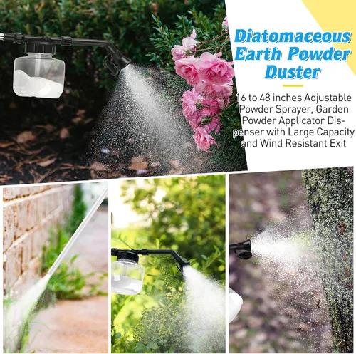 Miniatura 7 de Qualirey Polvo de tierra de diatomeas, dispensador aplicador de polvos de jardín de 8.5 fl oz, dispensador de polvo, aplicador de polvos