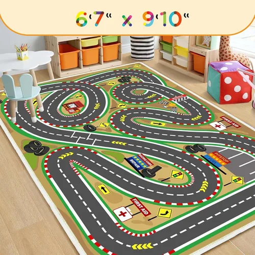 Miniatura 8 de Alfombra de juego para niños de 31 x 47 pulgadas, suave y antideslizante, alfombra de coche de mapa, alfombra para niños, autos de juguete, pista
