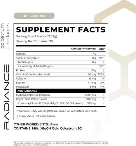 Miniatura 4 de Radiance, péptido de colágeno alimentado con pasto y calostro en polvo, apoya la salud intestinal, la digestión, la función inmunológica