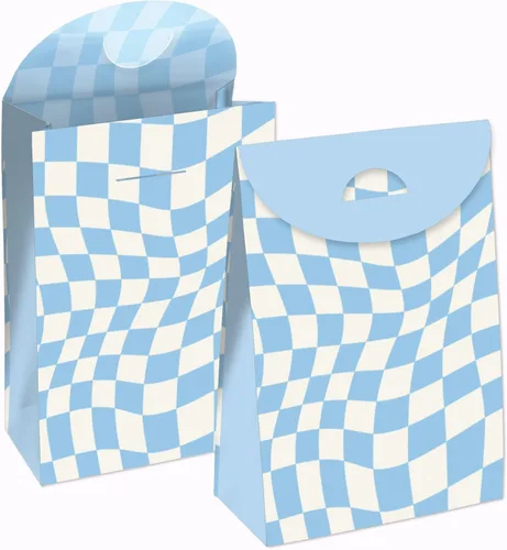 Big Dot of Happiness Blue Checkered Party - Bolsas de regalo - Cajas de regalos para fiesta - Juego de 12