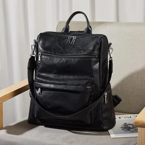 Miniatura 7 de FOXLOVER Mochila de moda para mujer, bolso de hombro grande convertible de cuero para mujer, Negro E, Classic