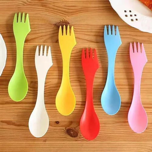 Miniatura 4 de Paquete de 10 tenedores de camping, 3 en 1, cuchara de viaje, tenedor de cuchara de viaje, 7 pulgadas, espátulas de plástico duradero ecológico