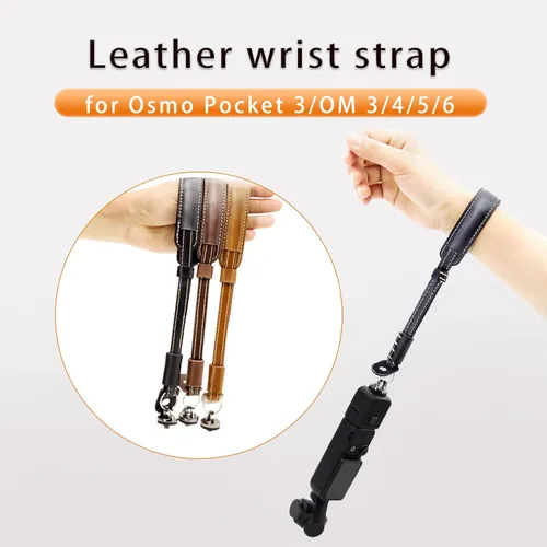 Miniatura 2 de Correa de mano de cuero para DJI OSMO Pocket 3 Accesorios de cámara con 1/4 tornillo pulsera de mano, Marrón