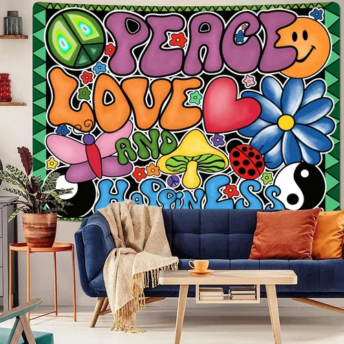 Miniatura 3 de F-FUN SOUL Tapiz de paz amor y felicidad, tapices geniales, 40 x 30 pulgadas, tapices temáticos de los años 70, tapiz estético hippie para colgar