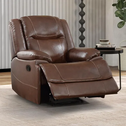 Miniatura 12 de EBELLO Genuine Leather Recliner Manual Chair for Living Room, 1 Seater Reclining Sofa Chair with Headrest and Armrest, Modern Durable Home Furniture