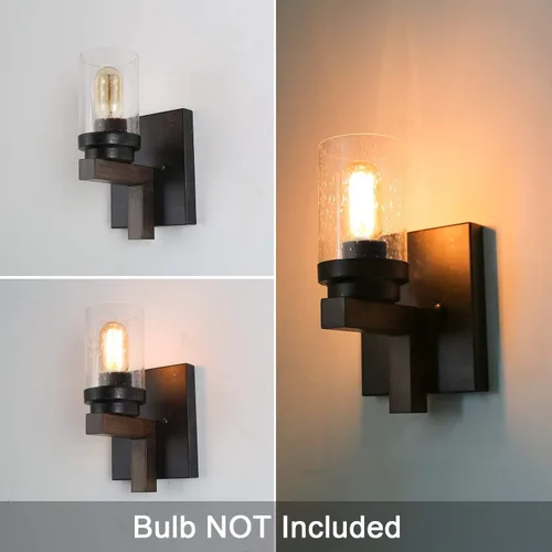 Miniatura 3 de Aplique de pared rústico con vidrio sembrado, lámpara de pared de granja para montaje en pared negro (Black 2 Lights)