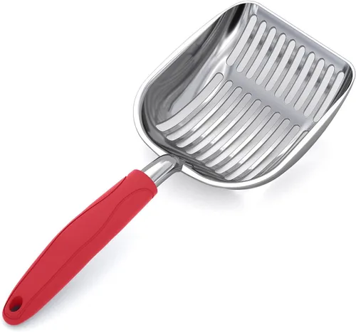 Miniatura 22 de WePet Cuchara de arena para gatos, tamiz de aleación de aluminio, pala de metal profunda, mango largo, tamizado de excrementos, levantador de heces