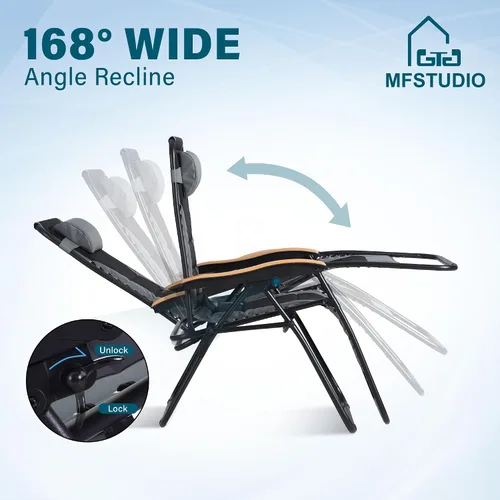 Miniatura 8 de MFSTUDIO Sillas Zero Gravity, silla reclinable de gran tamaño para patio, silla plegable acolchada con bandeja portavasos, soporta 400 libras