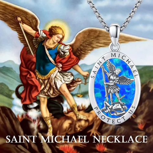 Miniatura 6 de Collar con colgante de San MiguelSan CristóperSan SebastiánGuadalupeÁngel de la GuardaSanta MuerteJudeJoseph para hombres y mujeres, plata de ley