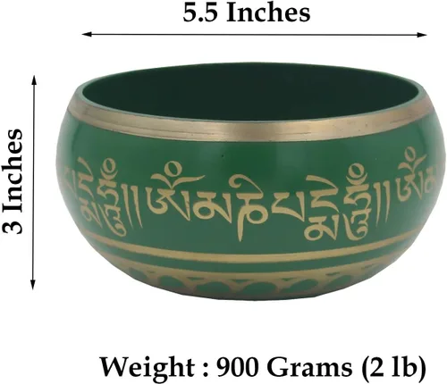 Miniatura 3 de DharmaObjects Juego completo de cuenco tibetano de meditación Om Mani Padme Hum (XL, verde)