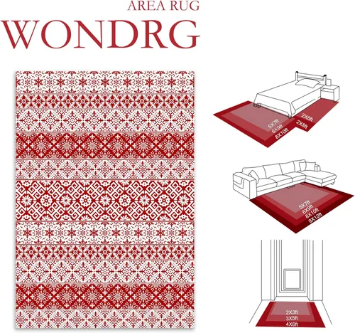 Miniatura 3 de Alfombra de Área Navideña 2x3 pies Copo de Nieve Rojo Tapete Decorativo Navideño para Entrada Cocina Lavable Antideslizante Suave Pelo Bajo Alfombra