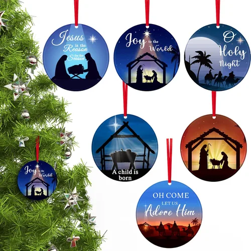 6 piezas de adornos cristianos de Navidad de acrílico para árbol de Navidad, decoración colgante religiosa, regalo cristiano de recuerdo para el