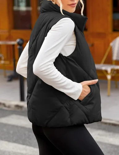 Miniatura 7 de MEROKEETY Chaleco acolchado sin mangas con cremallera para mujer, con cuello alto, con bolsillos